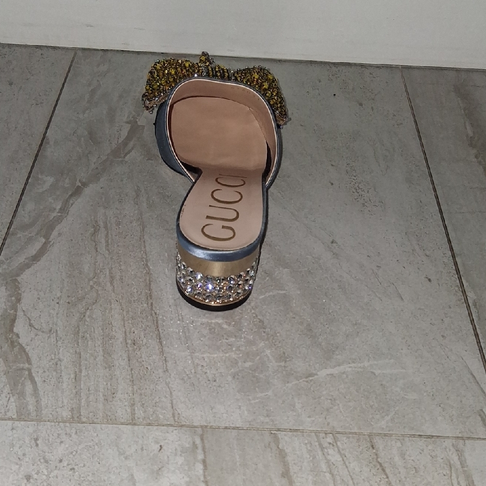 Gucci Women's Blue and Gold Embellished Mules - Picture 3 of 8